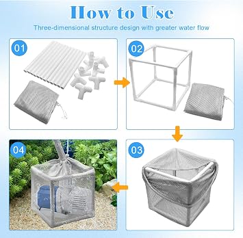 Catcan 10 Inch Pond Pump Filter Bag, Pump Barrier Mesh Bag Anti-Clogging Pond Bag with Square Mounting Bracket for Most Pumps (Gray)