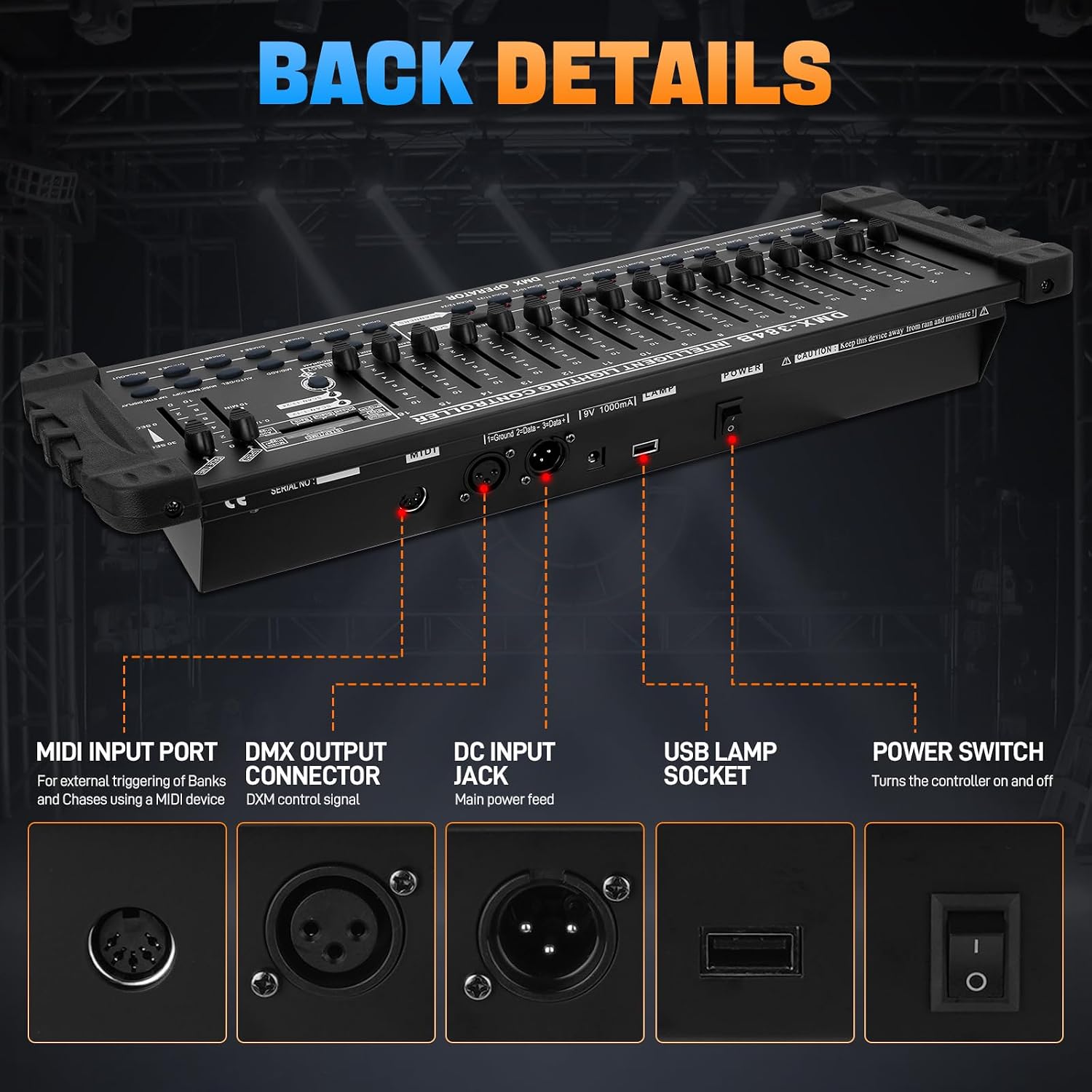 DMX 384 Channel Lighting Controller with DMX512 Protocol Compatible with Moving Head Light, DMX Operator Console with MIDI Control for DJs, Stage, Party, Club, Theater Lighting