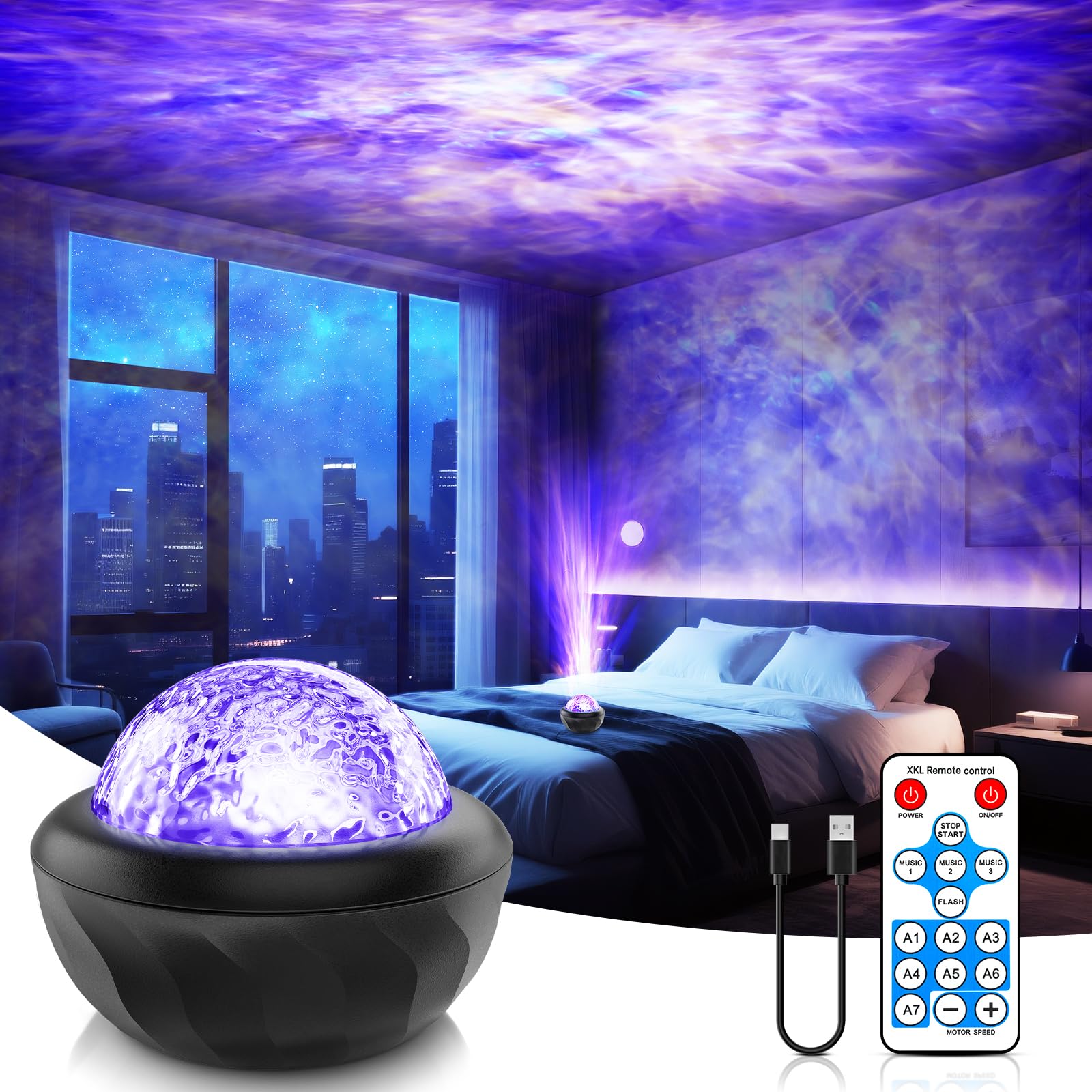 Fokky Sternenhimmel Projektor, Ocean Lampe mit Fernbedienung & 6 Lichtfarben, Nachtlicht & Zimmer Deko für Kinder