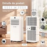 Aridis Climatiseur Mobile 9000 BTU - Climatiseur Portable 4 en 1 Silencieux - Télécommande, Minuterie 24h & Mode Sommeil,Clim Mobile pour Maison et Bureau,Kit d'Évacuation par Fenêtre Inclus - 7