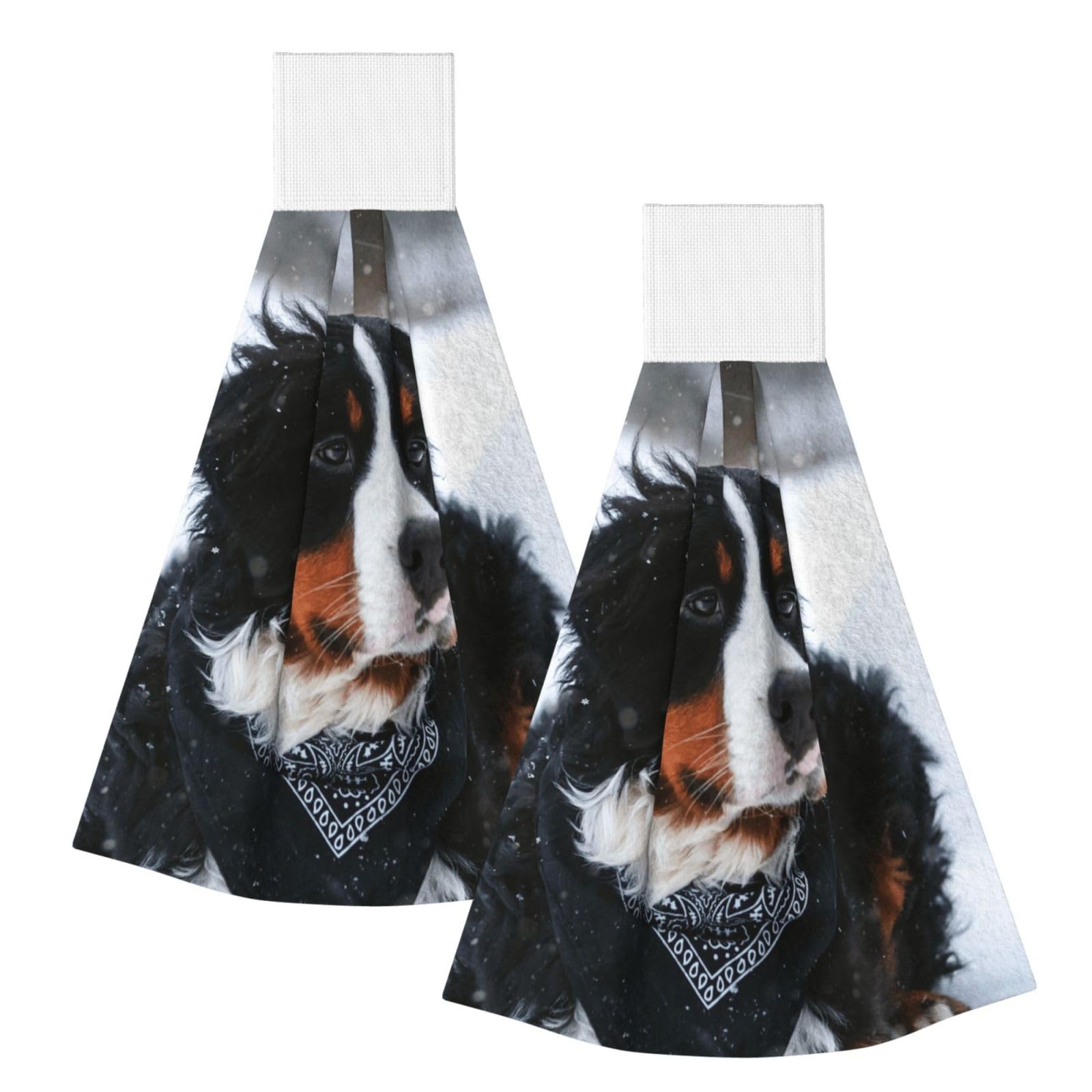 DOPKLNA Bernese Mountain Dog Snowfall, 2 Pcs Hanging Coral Fiber Hand Towels for Bathroom, Absorbent Kitchen Towels