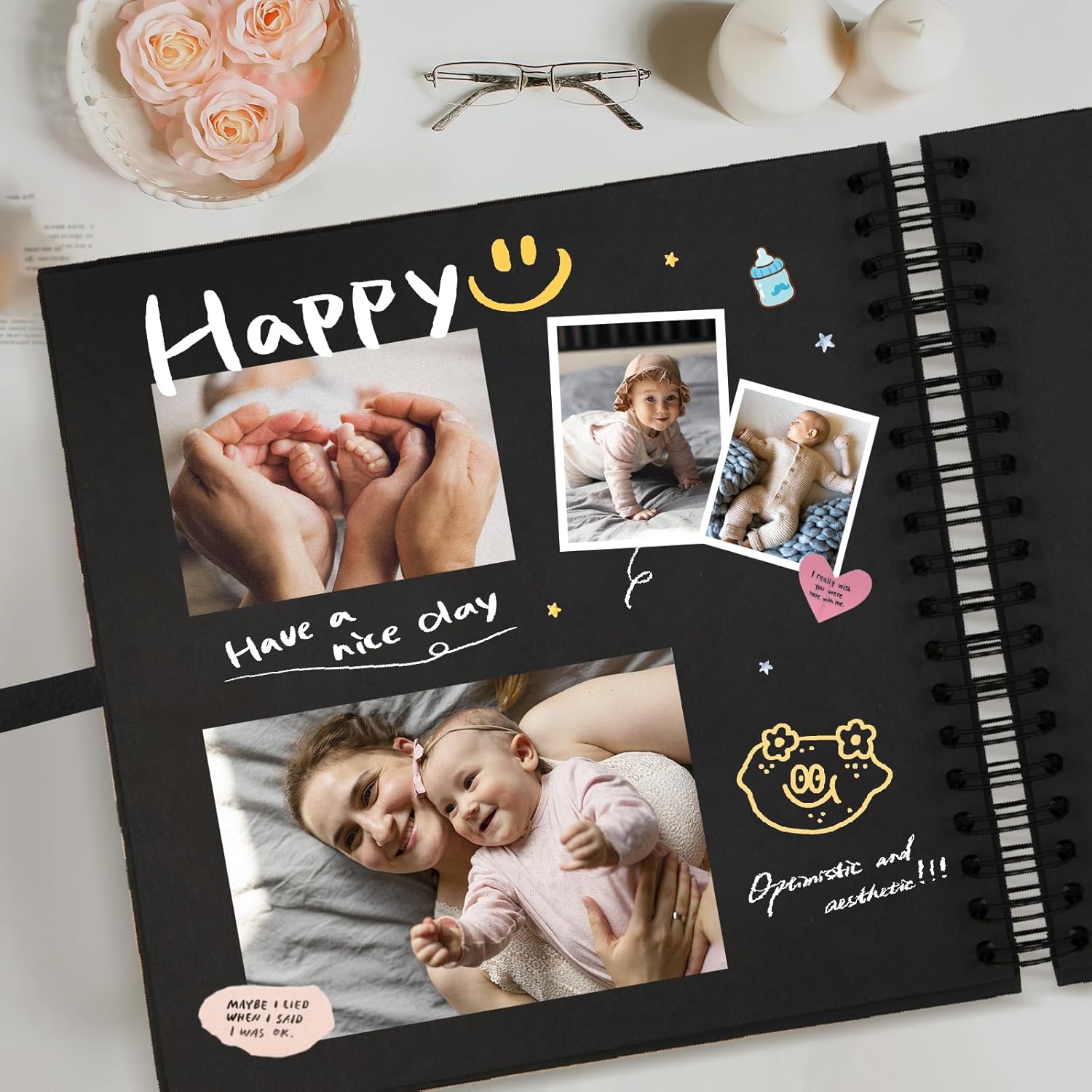 potricher 12x12 Inch DIY Scrapbook Photo Album Hardcover Blank Kraft Paper Scrap book for Wedding Anniversary Family (Black)