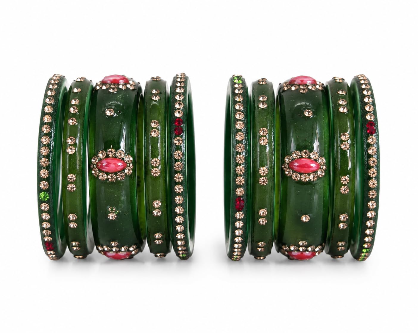 Special Bangles Set for Women Green Bangle Set for Women Multicolor Stone Bangles Traditional Bridal Chuda for Teej, Karwa Chauth, Raksha Bandhan, Diwali & Wedding set of 10 Nos-image-10