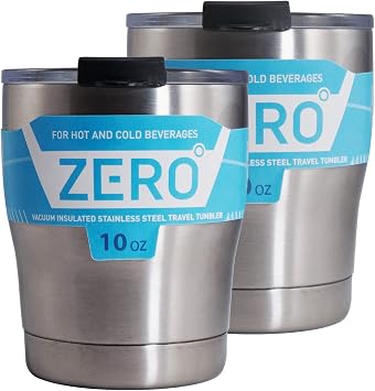 Zero Degree Stainless Steel Tumbler with Lid, Double Wall Vacuum Insulated Travel Mug for Hot and Cold Drink 10oz Y Model 2 Pack