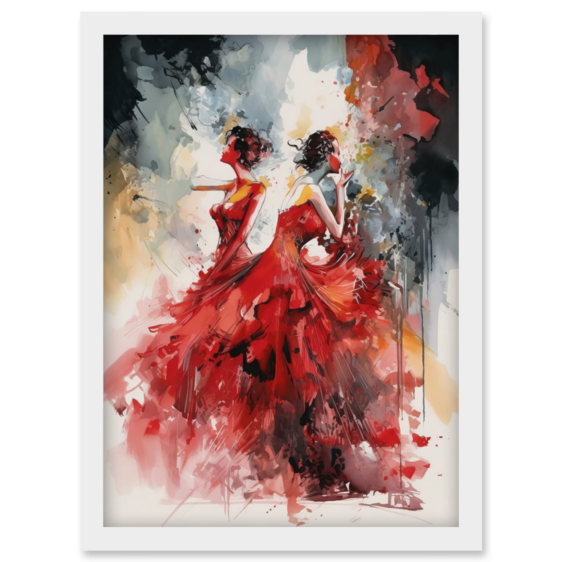 Flamenco Dancers Watercolour Art Print A4 - Framed Wall Art - Modern Artwork - Artery8
