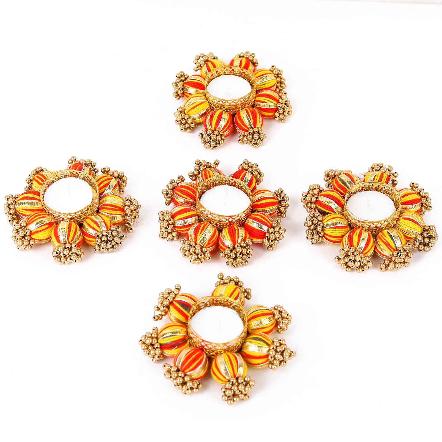 Sehaz Artworks Festive Decor | Golden Diwali Diyas for Home Decorations | Diya with Tealight | Diwali Decoration for Home | Diya for Pooja | Pooja Decoration Items - Pack of 5-image-38