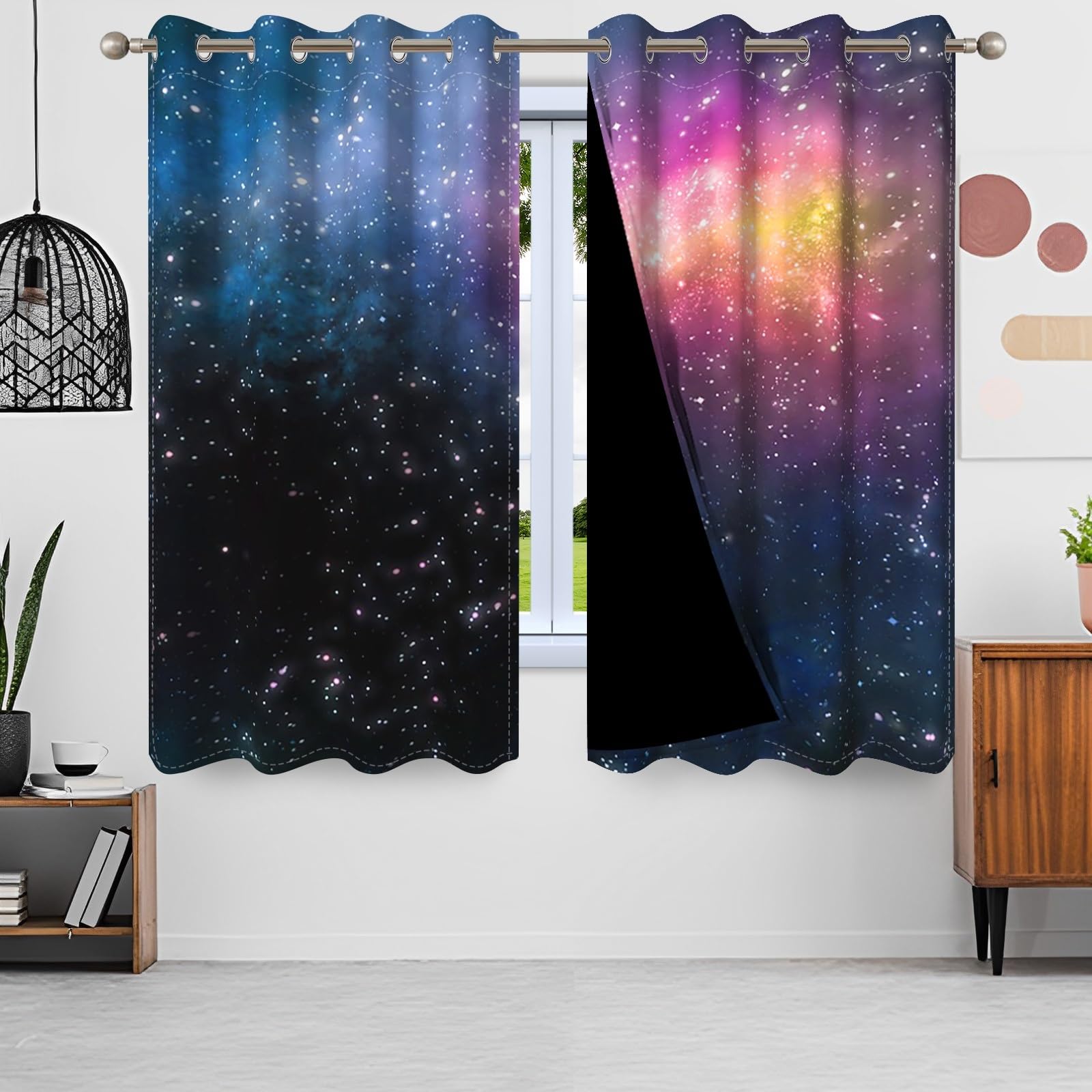 132x214cm Tenda con occhielli Galaxy per la camera dei bambini Spazio Nebulosa Sognante Cielo stellato Divisori termici Tende oscuranti per finestre Sala giochi Soggiorno,2 pannello