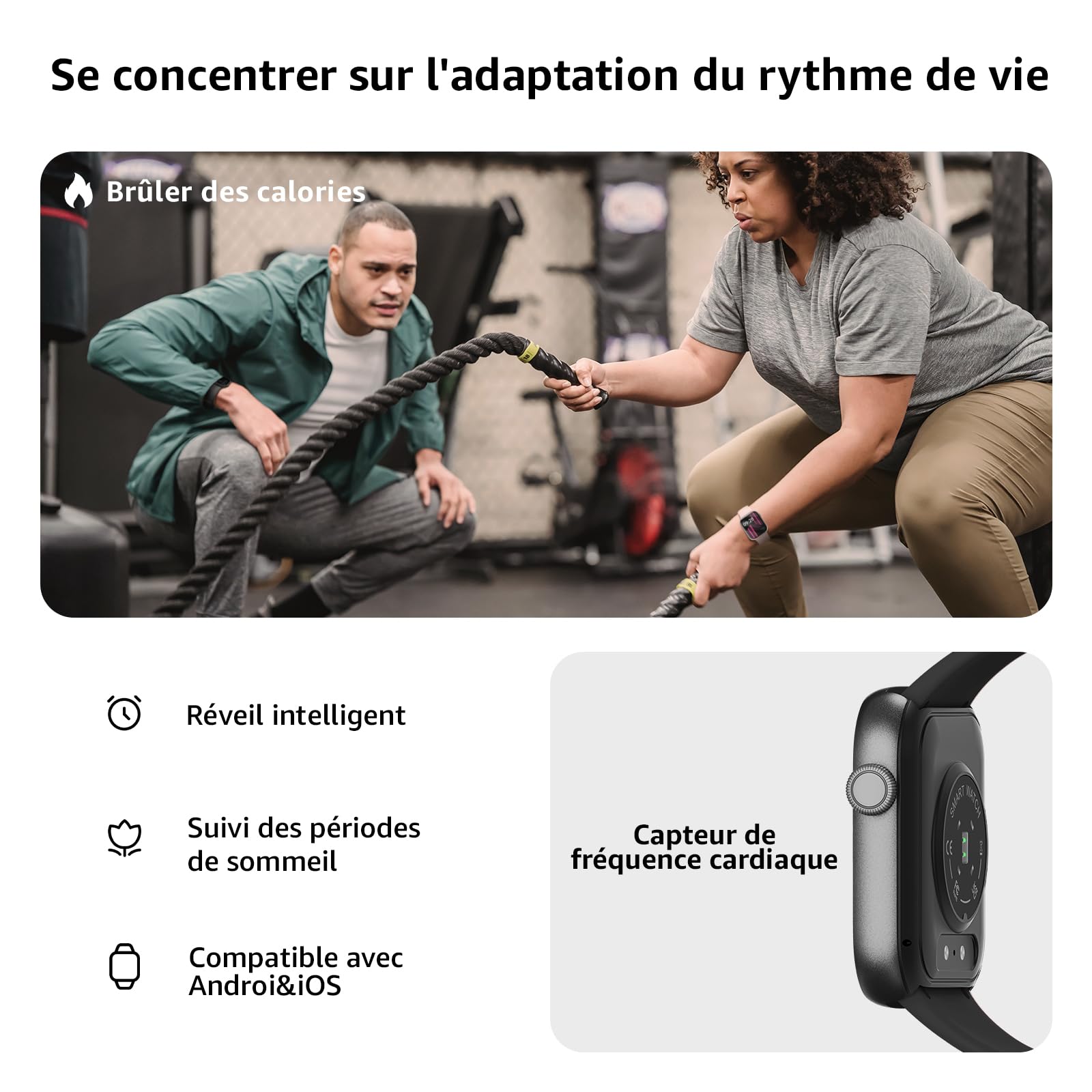 AcclaFit Montre Connectée Homme Femme avec Appels Bluetooth, Écran 1.85" HD Smartwatch Sport (140+ Modes), Cardiofréquencemètre, Moniteur de Sommeil, Étanche IP68 pour Android iOS
