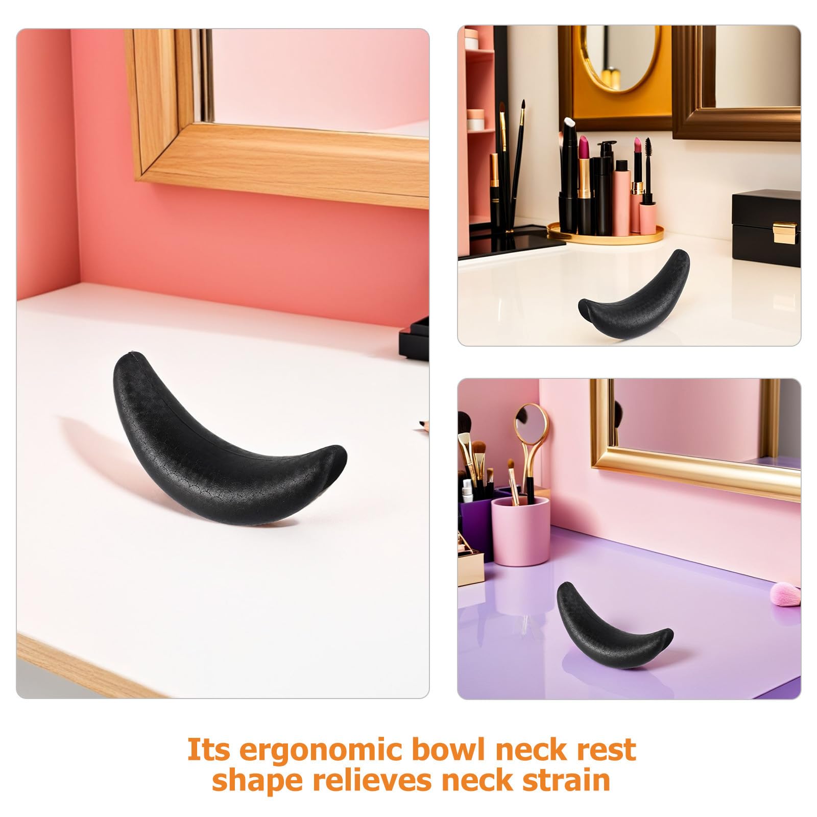 4 Cojines Cervicales Negros de Goma para Lavabo de Champú en Salón de Belleza, Almohada E Higiénica para Soporte de Cuello y Cabeza