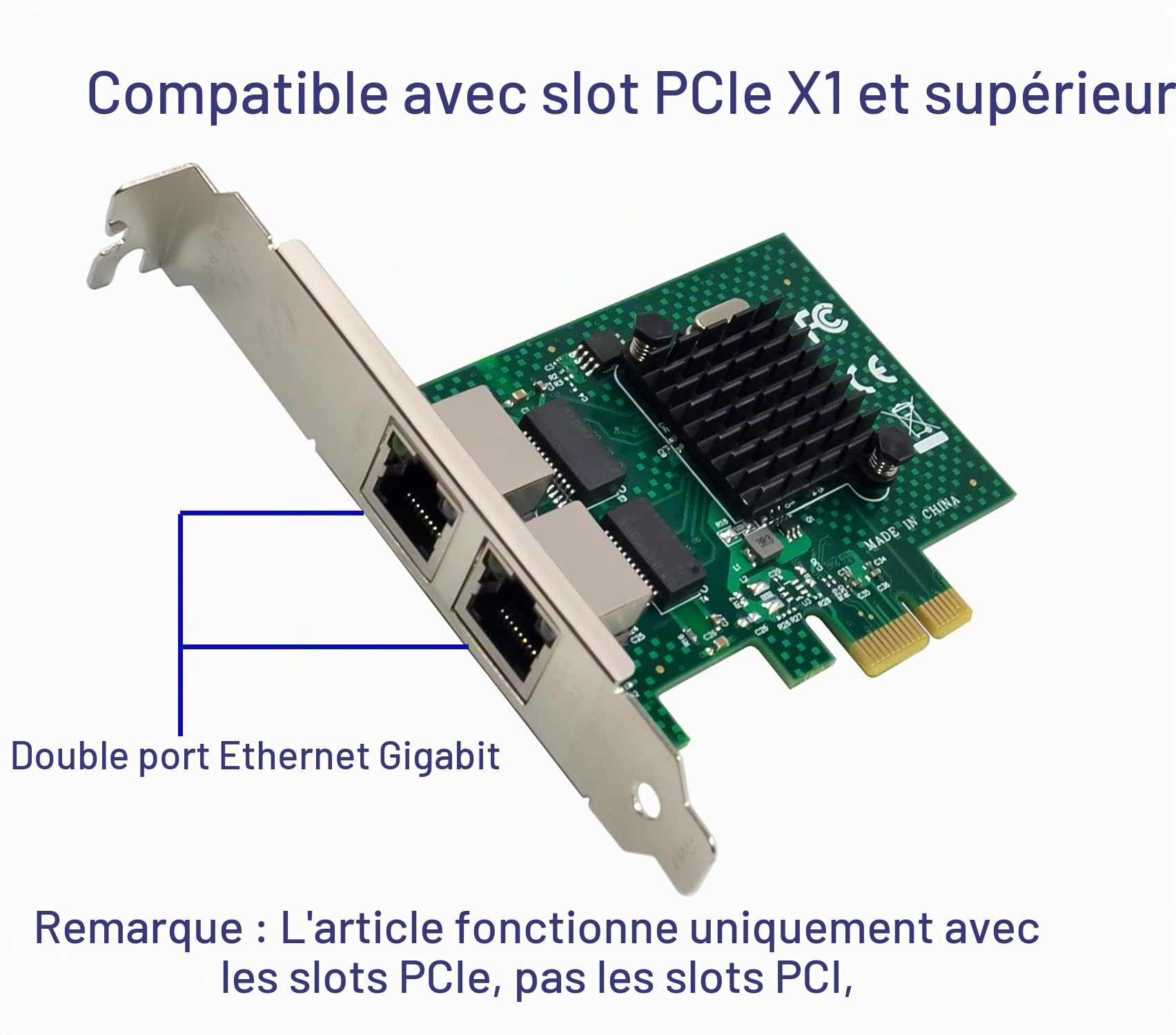 Adaptateur Serveur Gigabit Ethernet PCIe à Deux Ports avec chipset NetXtreme® BCM5720-2P Carte réseau LAN PCI Express 1000M pour Windows Sever Linux Ubuntu VMware