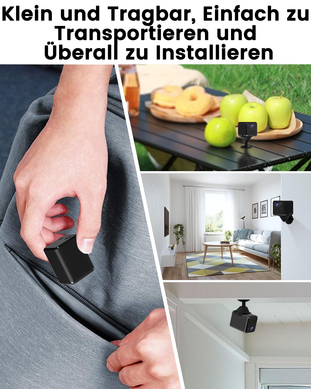 UCOCARE 4G LTE Überwachungskamera mit SIM Karte, Kamera ohne WLAN Kabellos | Überwachungskamera ohne WLAN mit Akku 5200mAh, Tragbar HD Mini Kamera, 160° Blickwinkel, HD Nachtsicht, AI Bewegungserkennung