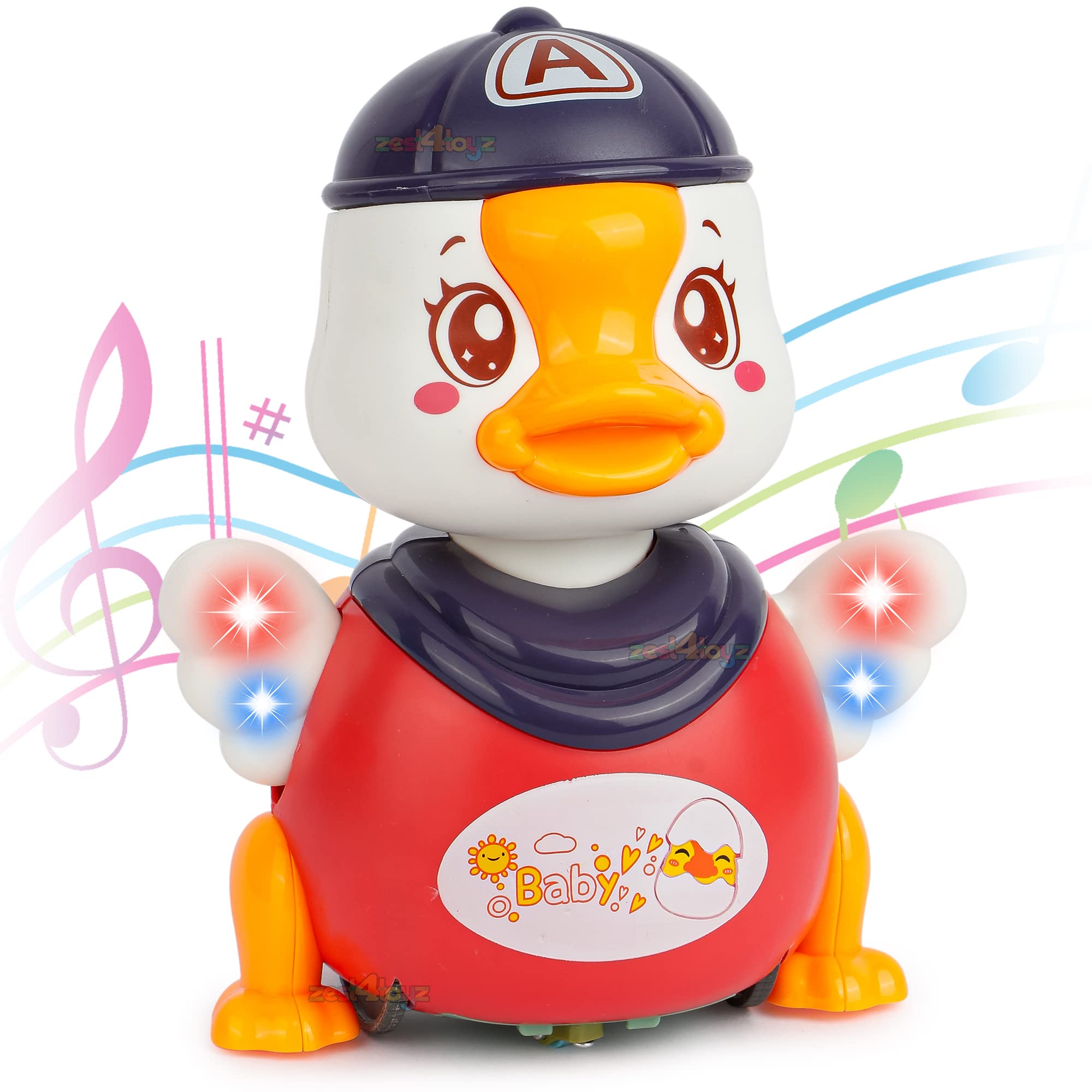 Zest 4 Toyz Dancing Duck Musical Toy for Kids Lights and Sounds 360 Degree Rotating Battery Operated Gift Electric Toys for Toddlers (Pack of 1) Random Color