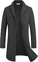 COOFANDY Men's Wool Blend Winter Trench Coat - Notched Lapel Single Breasted Slim Fit Peacoat Overcoat with Pockets