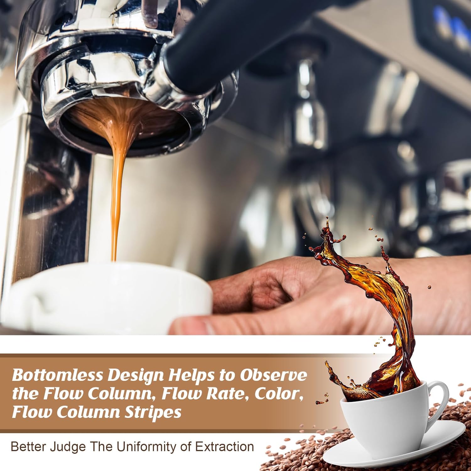 58mm Bottomless Portafilter, 3 Ears Professional Espresso Portafilter with Filter Basket Coffee Portafilter Replacement for 3 Ears Symmetrical Coffee Machines, Black