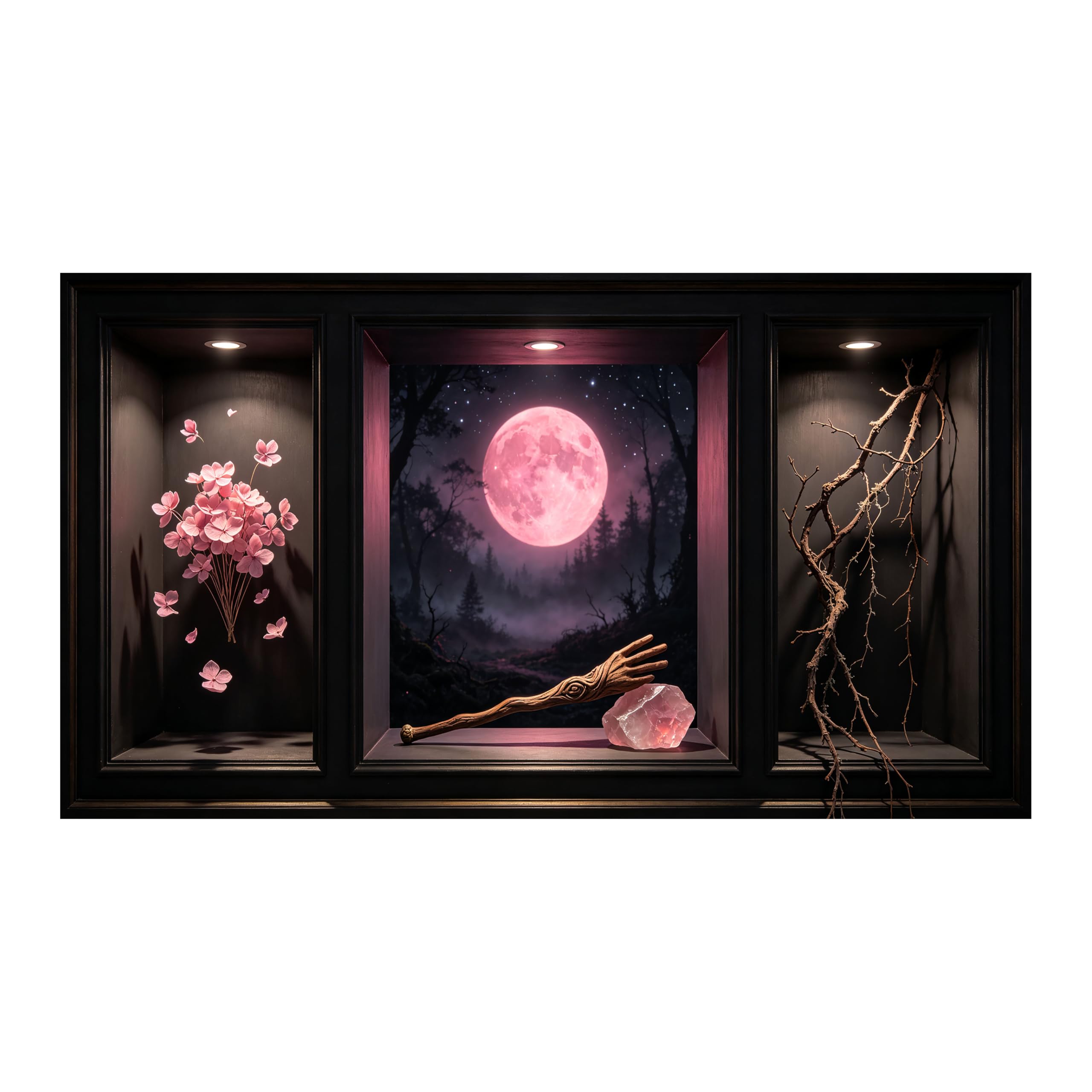Yzpallescene 3D Framed Wall Art Mystic Pink Lunar Forest Surrealism Large Size SelfAdhesive Removable Wall Decor Prints Artwork for Living Room Bedroom Office
