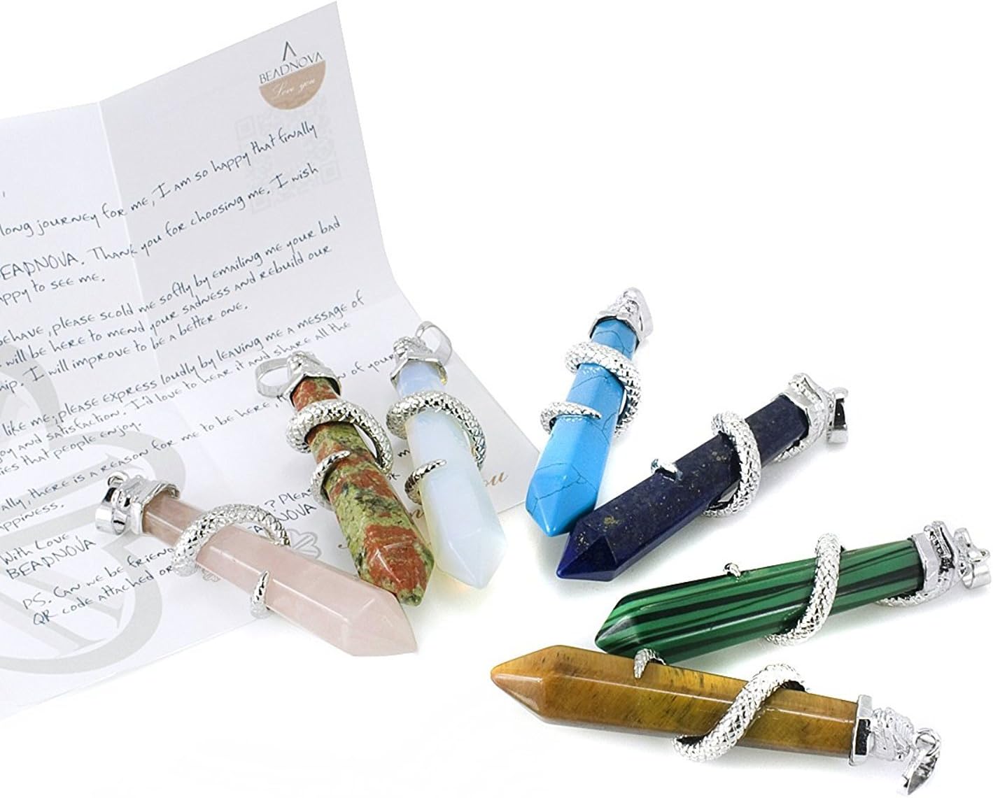 BEADNOVA Healing Crystal Necklace for Women Men Synthetic Opalite Snake Tail Wrap Pendant Energy Healing Gemstones Jewelry Pendulum Crystal Divination (Hexagonal, 18 Inches Stainless Steel Chain) - Image 5