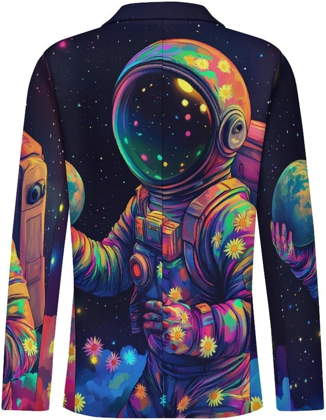 Colorful Astronaut Planet Mens Casual Blazer Two Button Lightweight Sport Coat Suit Jacket