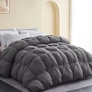 SNOWMAN Premium Down Comforter Cal King Size, Luxurious All Season Duvet Insert with Cotton Blended Fabric, 48oz Fill Weight Pinch Pleat Design Hotel Bedding Comforter (Grey,108"x98")