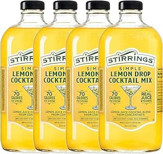 Stirrings 4 Pack Lemon Drop Cocktail Mix 750ml Bottles - Real Juice No Preservatives - 90 Calories - Drink Mixer