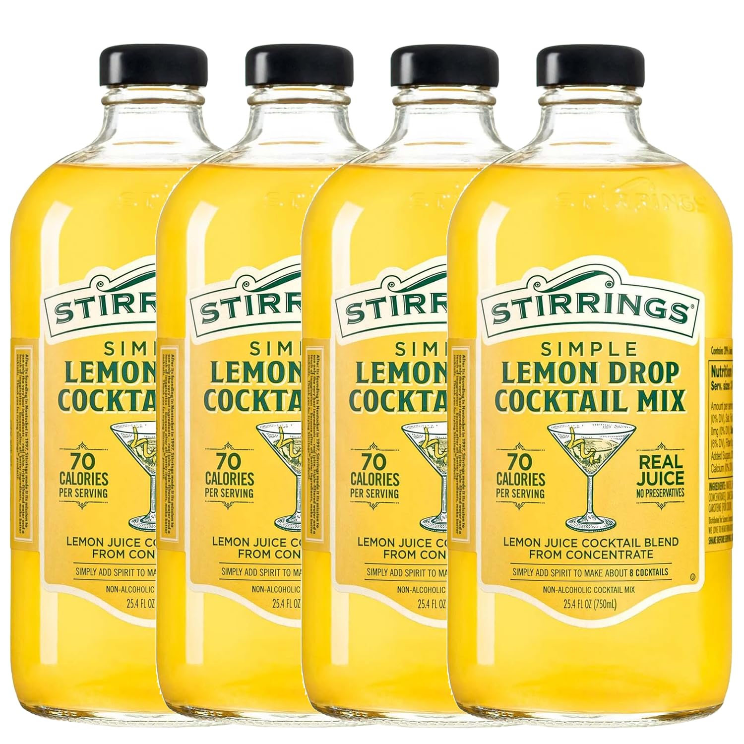 Stirrings 4 Pack Lemon Drop Cocktail Mix 750ml Bottles - Real Juice No Preservatives - 90 Calories - Drink Mixer