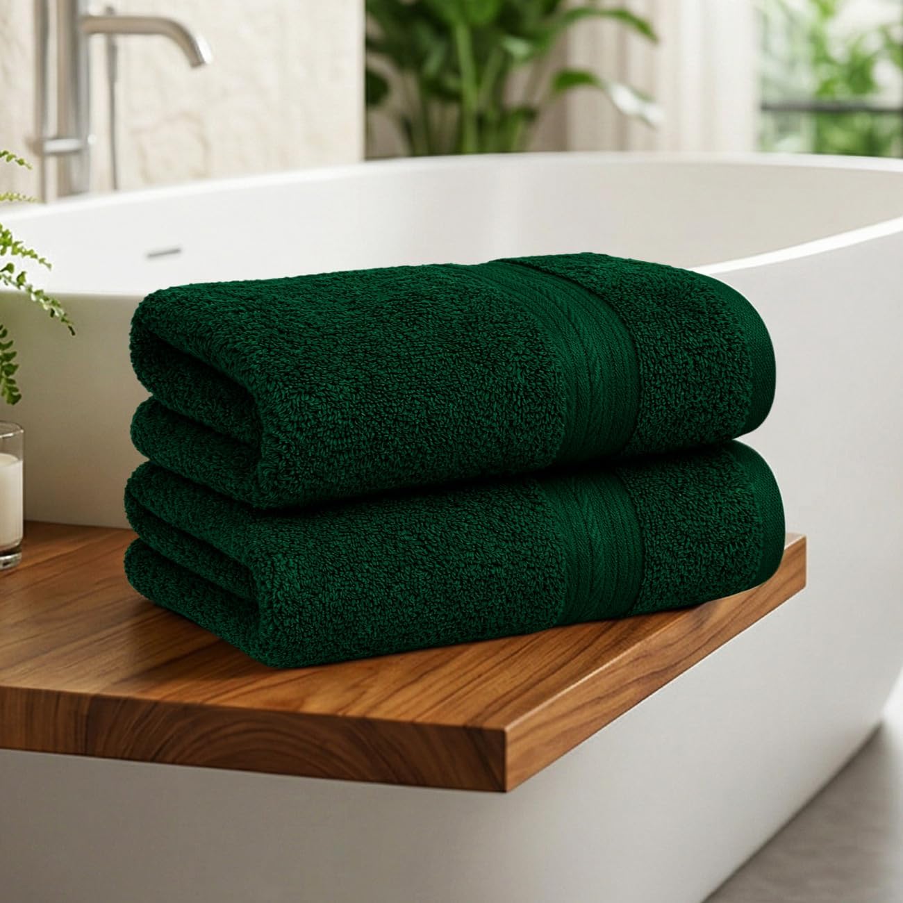 Ample Decor Green Hand Towels 18 X 28 Inch 600 GSM 100% Cotton, Premium Soft Absorbent - 2 Pcs