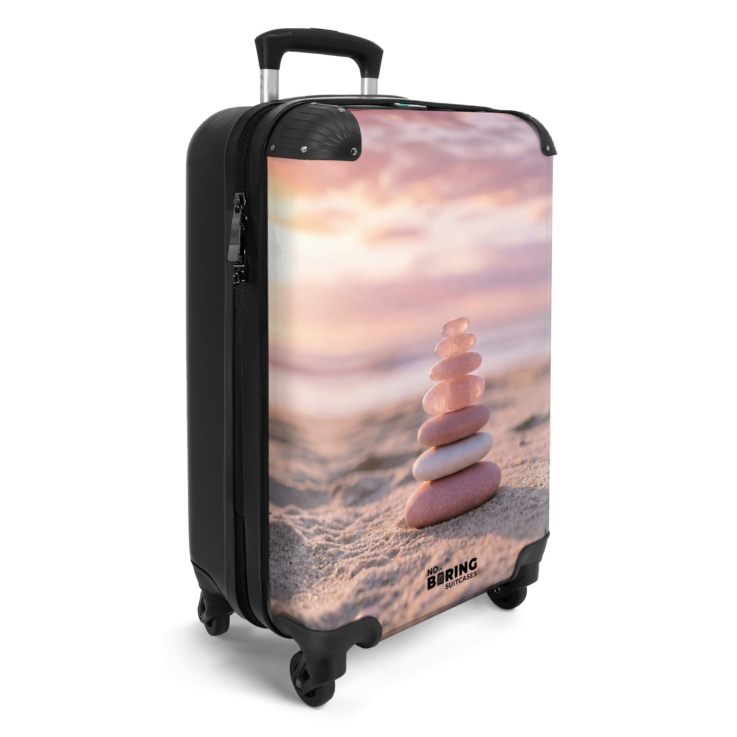 NoBoringSuitcases.com® Equipaje De Mano 55x35x20 cm Cabina Viaje Avion Trolley Rígido Ligero 4 Ruedas Maletas Carry On Suitcase Cabin Piedras - Arena - Rosa