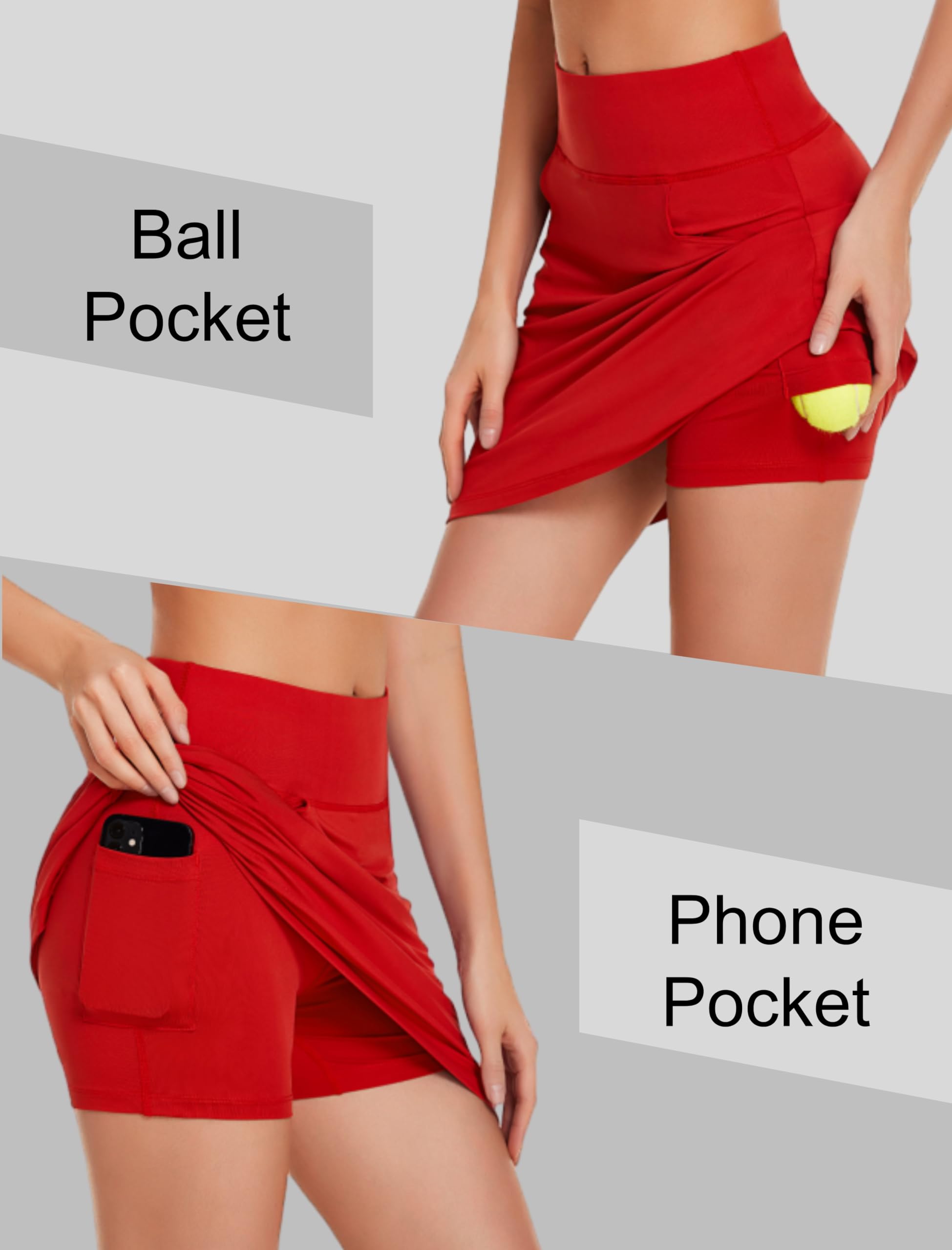 COOrun Jupe-short de sport pour femmes avec poches, longueur genou, short intégré, jupe décontractée pour entraînement de golf, tennis (taille XS à 3XL)