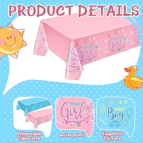 Miniatura 3 de Panelee 4 manteles rosas y azules para revelación de género, desechables, de plástico, impermeables, suministros para fiestas, baby shower,