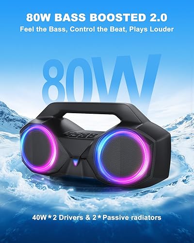 Miniatura 2 de Altavoz Bluetooth de 80 W (pico) fuerte con graves, tiempo de reproducción de 20 horas, IPX7 impermeable, luces RGB, TWS, altavoces inalámbricos