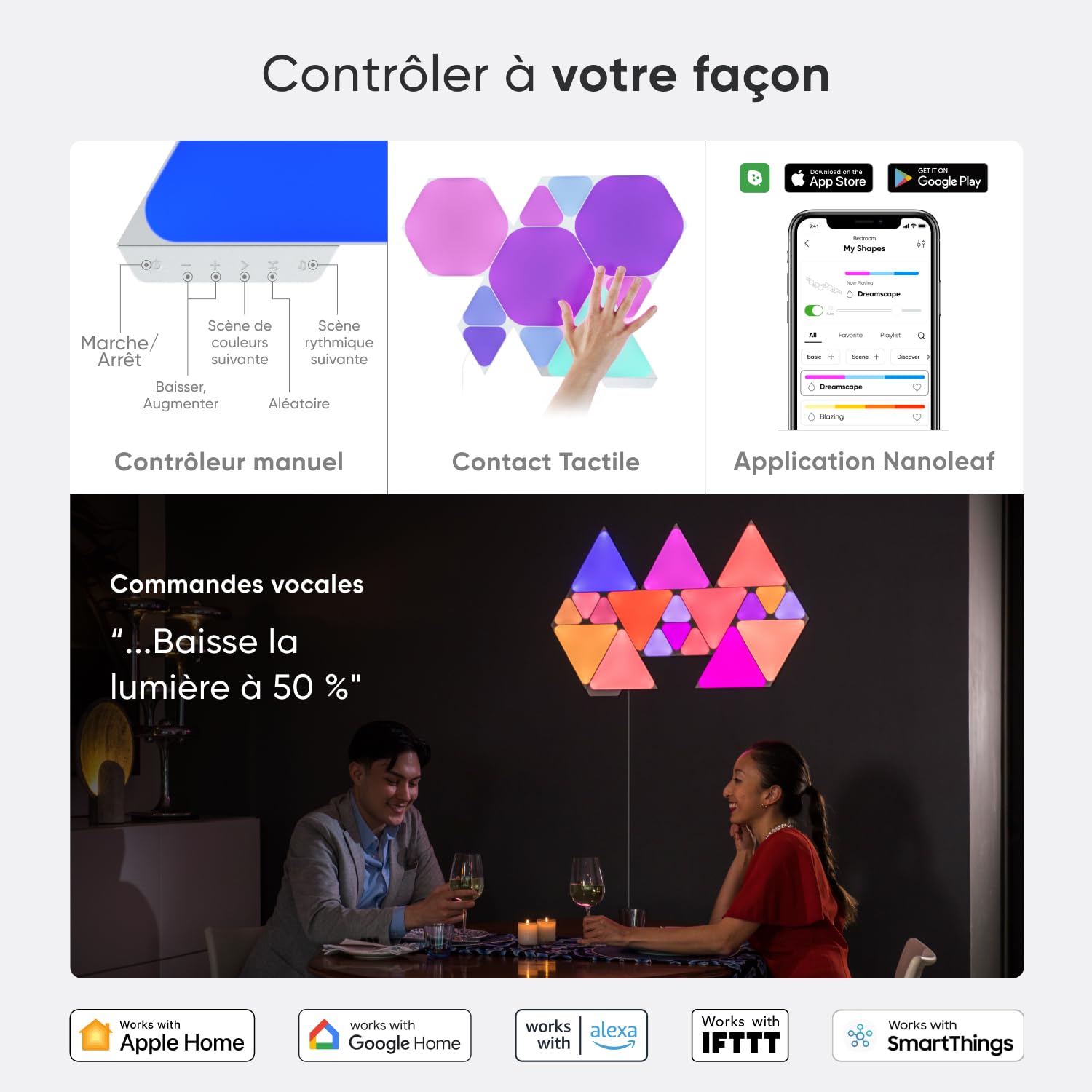 Nanoleaf Shapes Hexagone Kit de Démarrage, 9 Panneaux Lumineux LED Connectés - Appliques Murales Luminaires Intérieur Modulaires RGBW Wi-Fi, Compatible Alexa, pour Salon Chambre ou Bureau Gaming