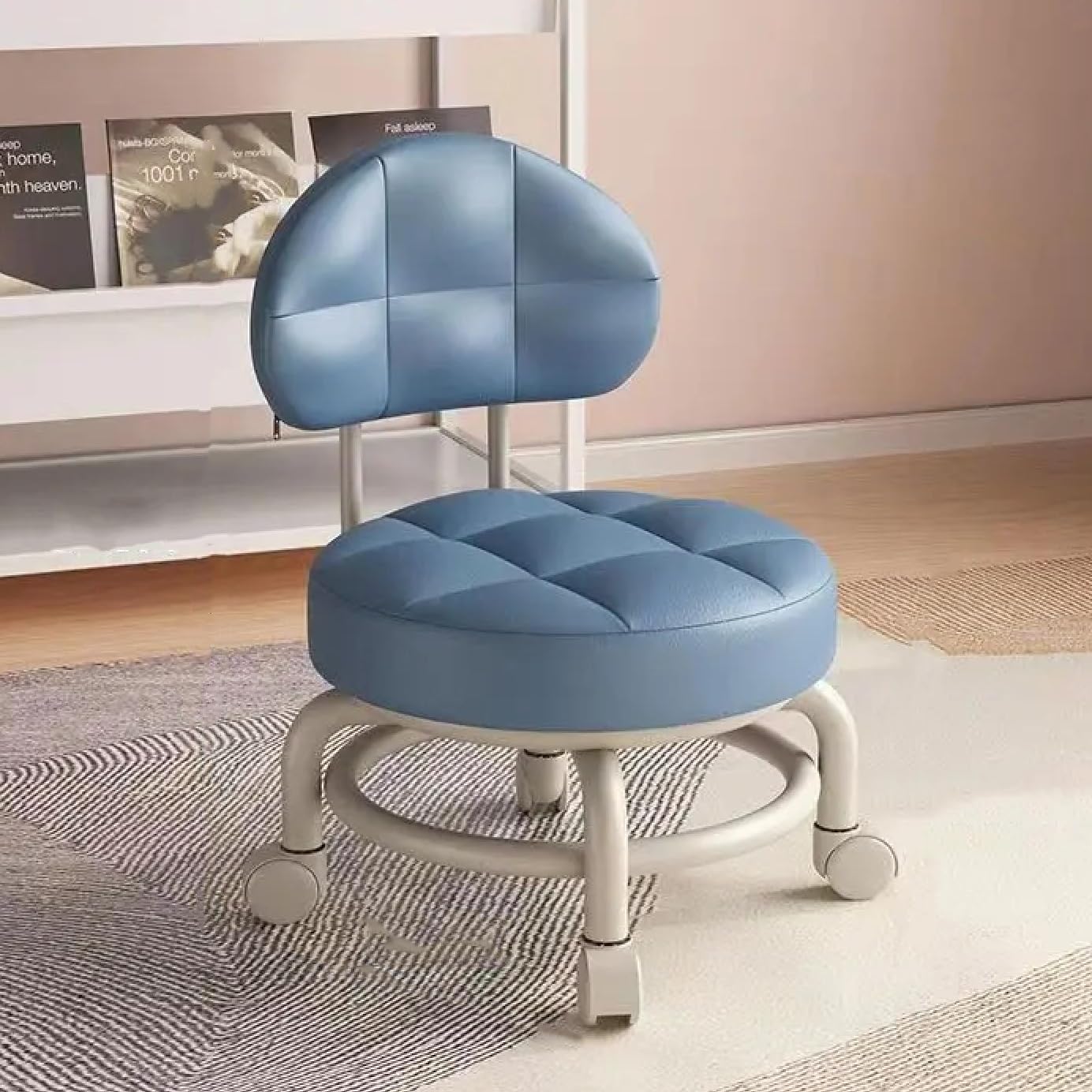 Taburete con respaldo giratorio de 360° para el hogar impermeabile asientos de piel sintética taburete bajo con rueda universal