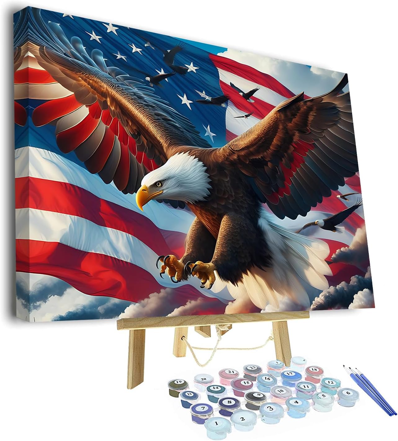 Adults Paint by Number Kits Bald Eagle Paint by Number DIY Patriotic Theme Paint by Numbers for Beginners Animals Painting Art Craft Kits with Brushes for Boy Painting Wall Art 16x20 in (Framework)