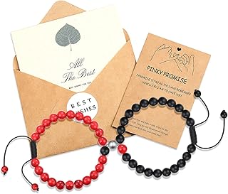 UNGENT THEM Couples Bracelets Distance Relationship Bracelet for Boyfriend Girlfriend Women Men Lovers Friends, 7.09-11inch, Stone, no gemstone- Red