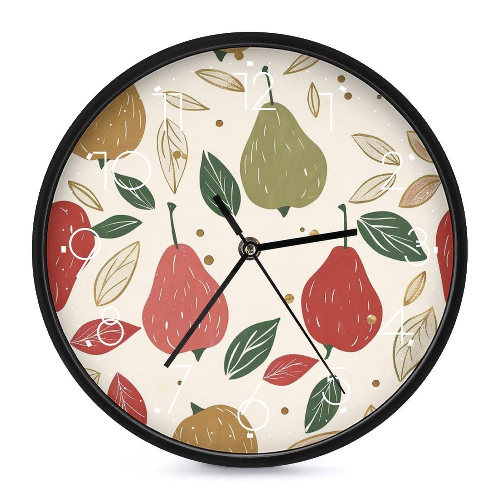 XOPEKVLAWM Wall Clock 10 Inch Non-Ticking Silent Modern Simple Style Round Decor Clocks Pear in Art Style Clock Decorative Battery Operated Wall Clocks for Home Office Living Room Bedroom Kitchen