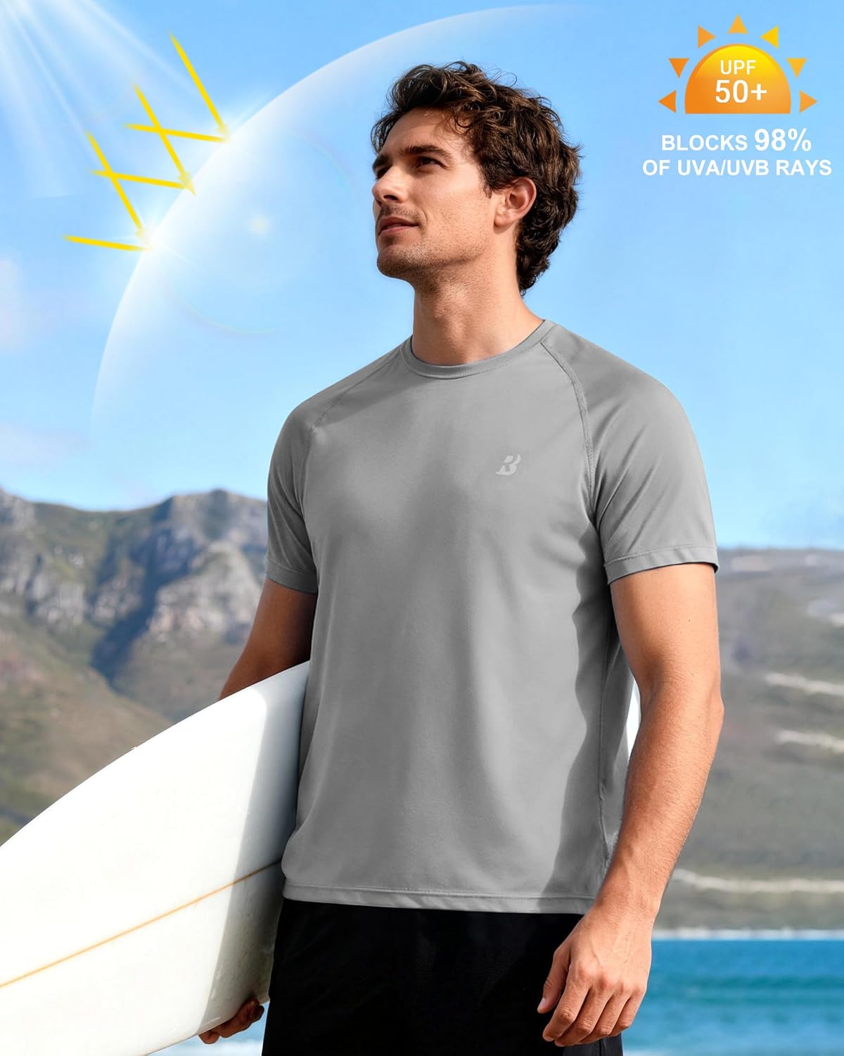 Roadbox Men's Rash Guard Short Sleeve, UPF 50+ UV Sun Protection Swim Shirts, Quick Dry Lightweight Water Surf Beach T-Shirt - Image 5