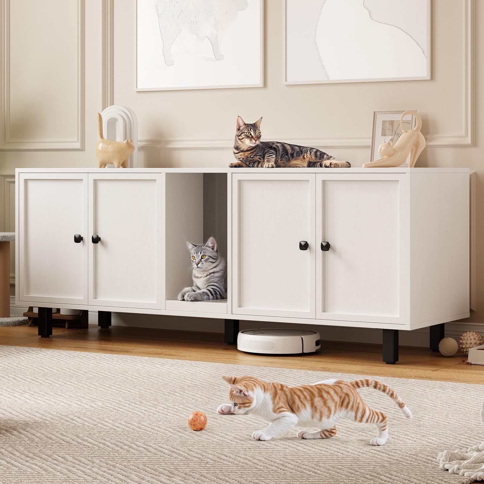 ONBRILL 63 Inches Cat Litter Box Enclosure for 2 Cats, Off White