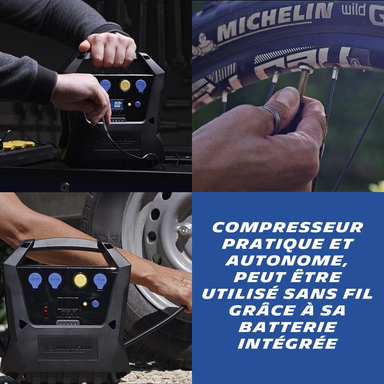 MICHELIN compressor in use inflating a tire and a ball