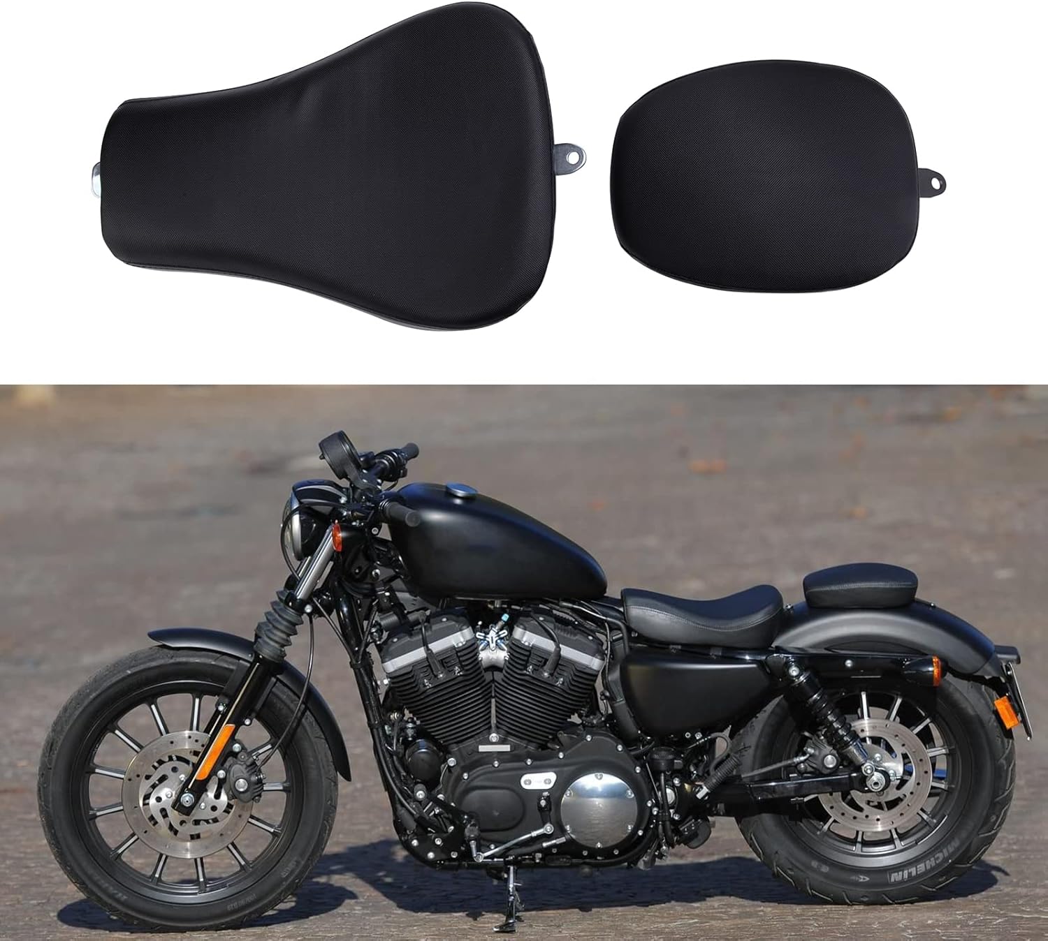 DREAMIZER Motorcycle Front Driver Solo Seat+Rear Passenger Pillion Pad Compatible with Sportster 48 72 Iron 883 XL883 Forty Eight XL1200 Seventy Two 1200,Black