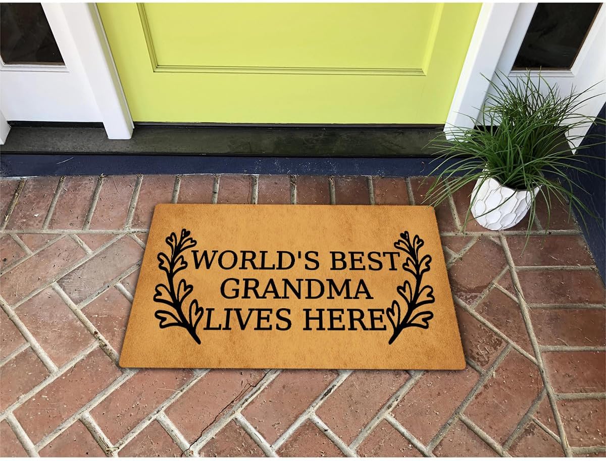 Funny Welcome Doormat World's Best Grandma Lives Here Doormats for Doormat Personalized Non Slip Rubber Mat for Front Door House Warming Gift Mats Kitchen Rugs and Mats 30(L) x 18(W)