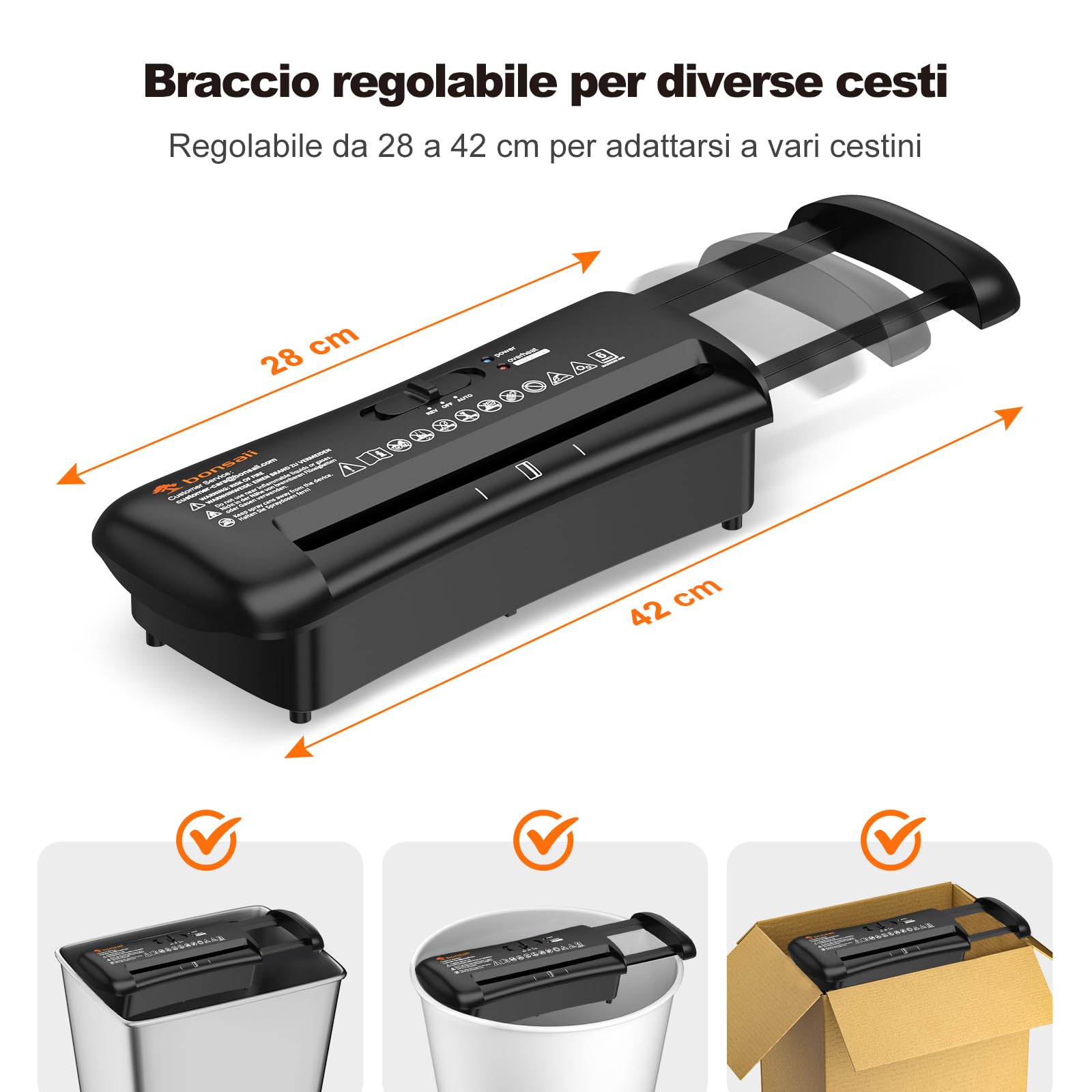 Bonsaii Distruggi Documenti, Taglio a Strisce 6mm, Fino a 6 Fogli, Compatibile con Cestini 28-42 cm, Distrugge Carta & Carte di Credito, Protezione da Surriscaldamento, 3 Modalità, S119-A