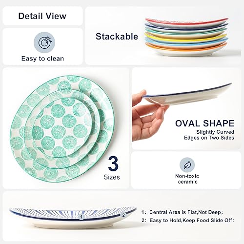 Miniatura 10 de Selamica Platos de cena ovalados poco profundos de porcelana, platos curvados de ensalada de postre de 8 pulgadas, aptos para microondas,