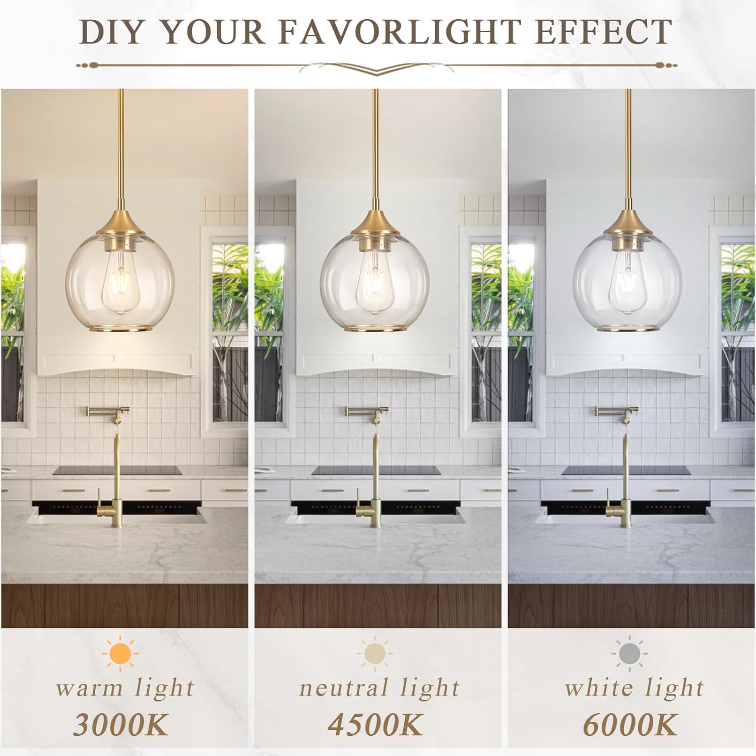 Pendant Lights Kitchen Island,Farmhouse Gold Pendant Light with Clear Glass Globe Shade,6.29" Glass Pendant Light for Brushed Bronze Finish Farmhouse Entryway Dining Room Kitchen Island 2PCS