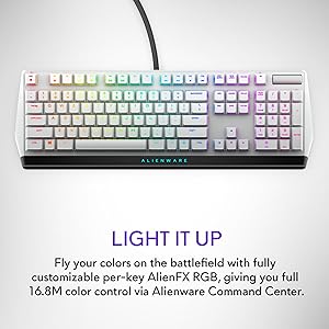Alienware Low-Profile RGB Gaming Keyboard AW510K Light, Alienfx Per Key RGB Lighting, Media Controls and USB Passthrough, Cherry MX Low Profile Red Switches, Lunar light