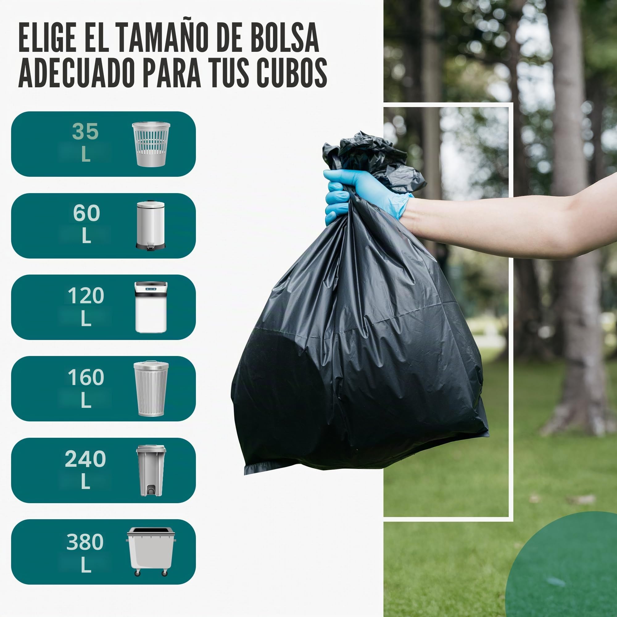 Bolsas de basura de 380 l, extremadamente resistentes, extrafuertes, ideales para el hogar, el jardín y la empresa, rollo de 10 unidades, bolsas de basura resistentes para renovación y residuos
