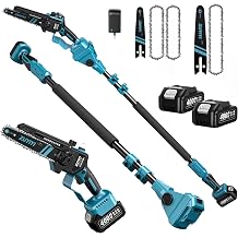 3-in-1 Cordless Pole Saw & 6 Inch 8 Inch Mini Chainsaw, Electric Chain Saw w/Extension Pole, 24.0Ah Battery, 15Ft Max Power Pole Chainsaw for Tree Trimming, Wood Cutting