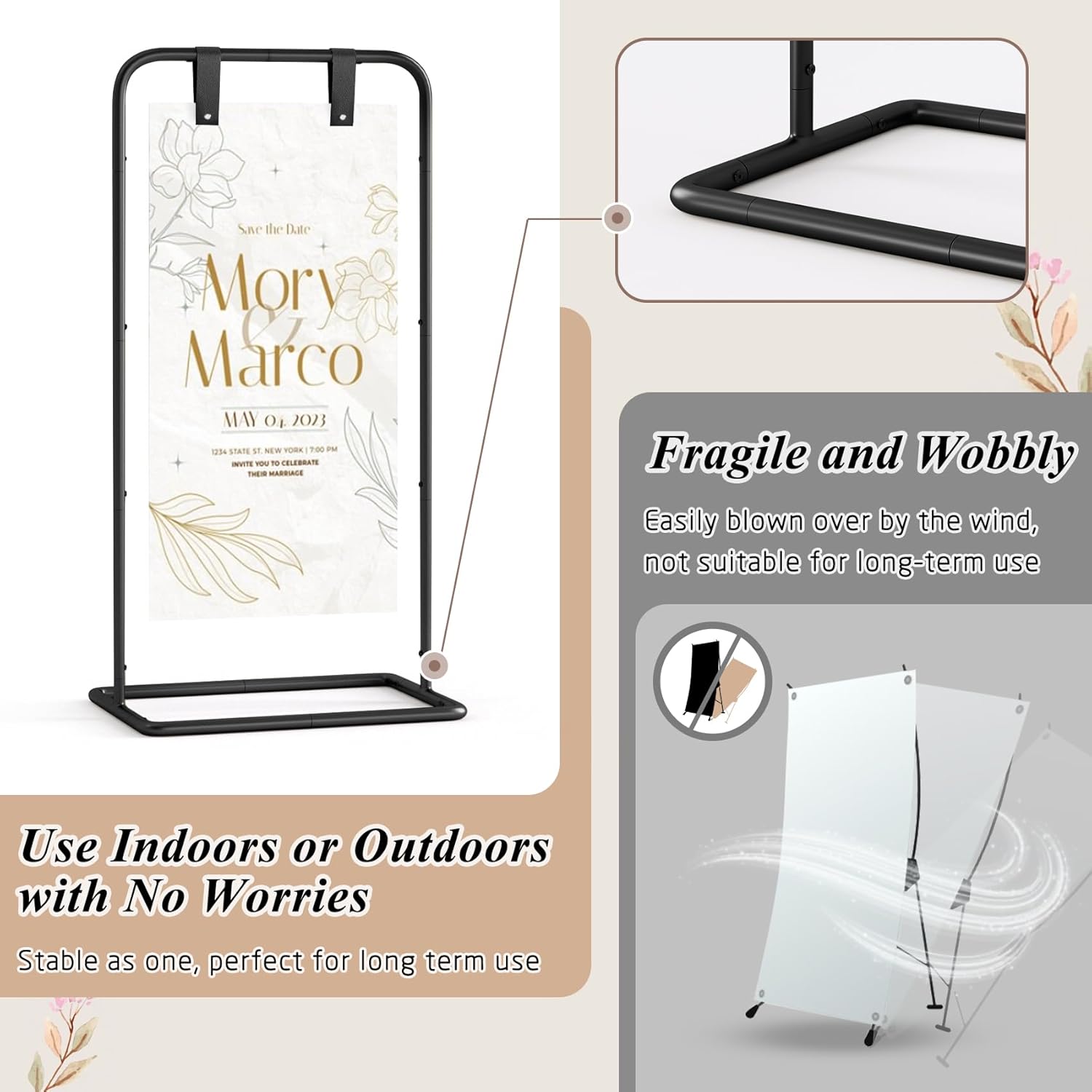 Wedding Welcome Sign Stand, Adjustable Welcome to Our Wedding Sign Holder,Heavy Duty Easel Stand for Sign, Wedding Seating Chart Stand, Easel for Display (Black)