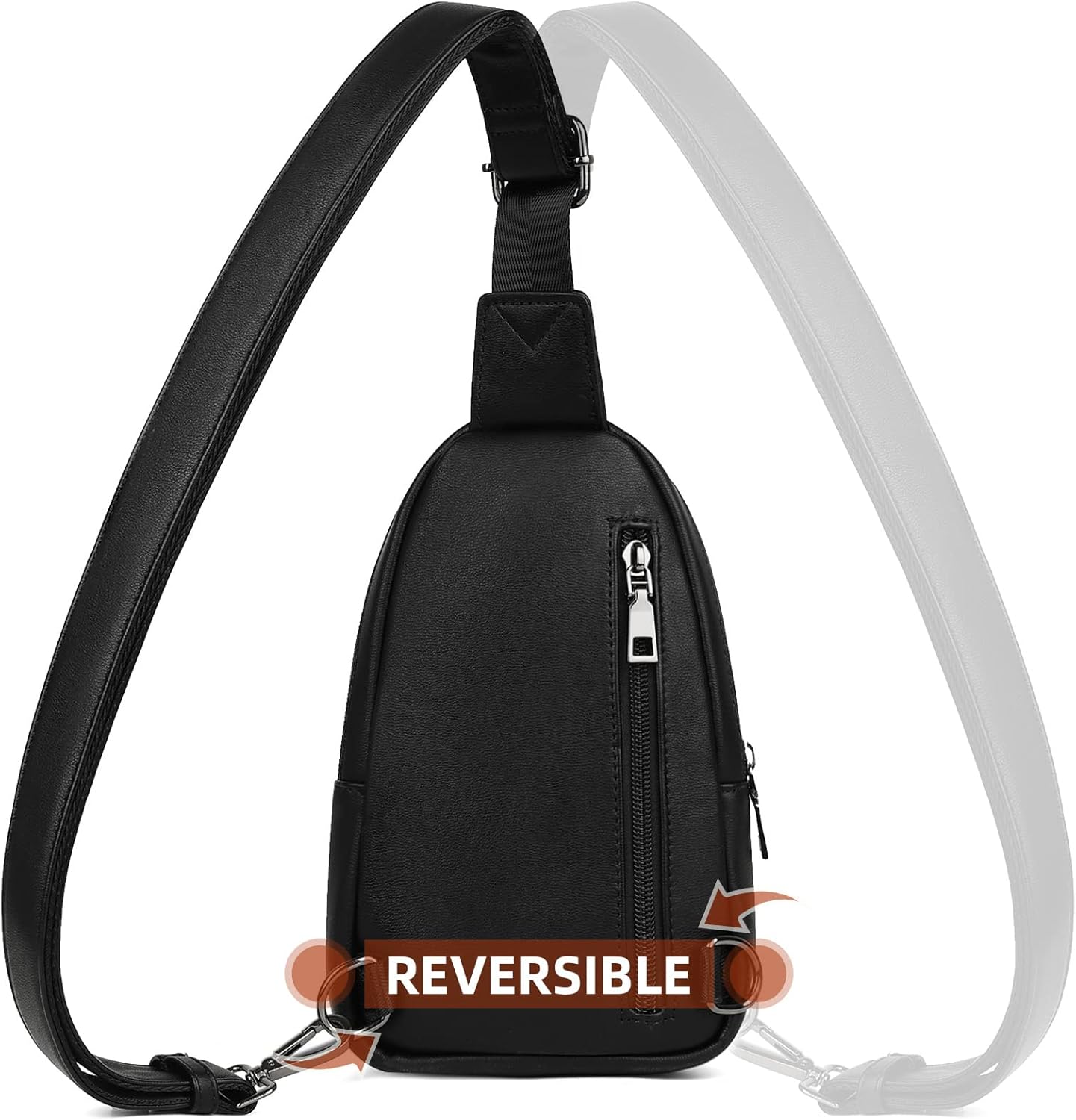 MASINTOR Small Sling Bag for Women and Men - Vegan Leather Crossbody Fanny Pack with Multiple Compartments for Everyday Use Pure Black