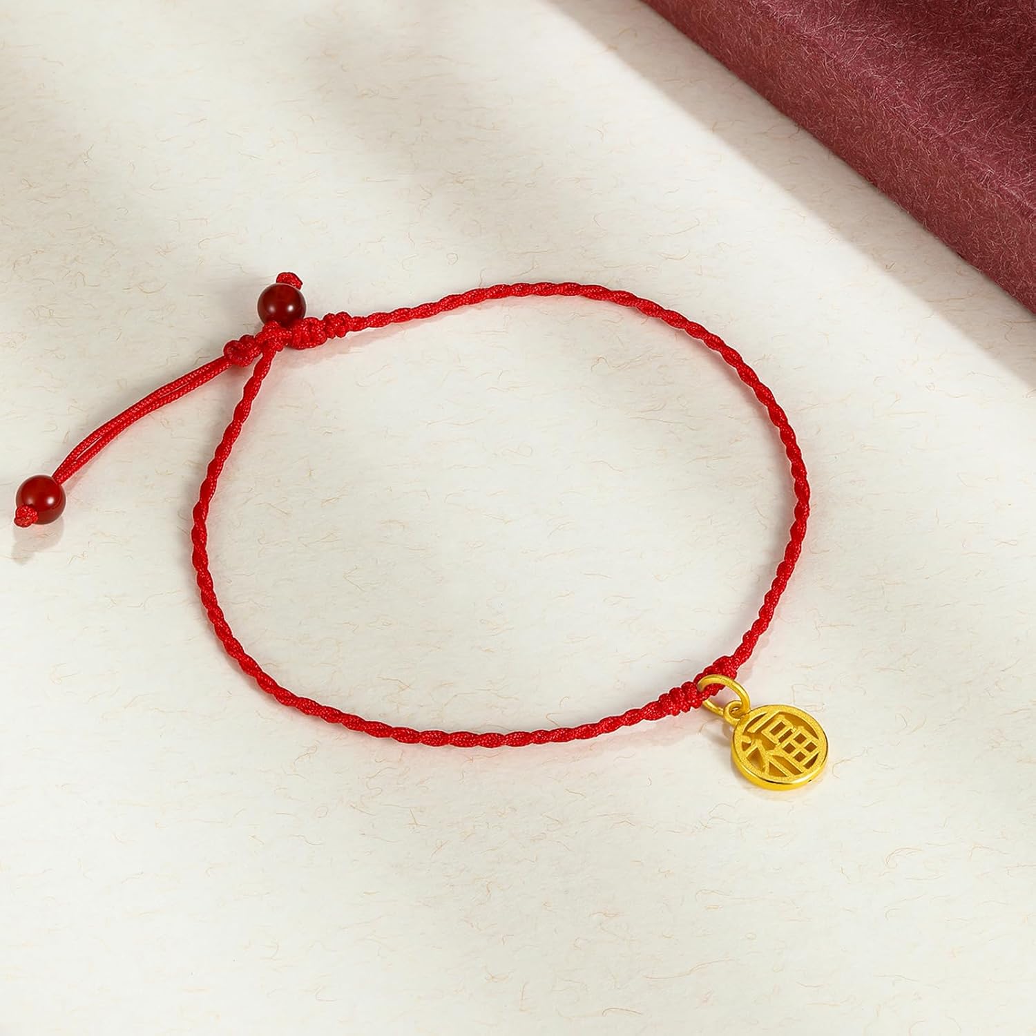 24K Gold Anklet Beaded Anklet Bracelet Adjustable Chain Waterproof Dainty Beads Charm Garnet Red Link Natural Gemstone Layered Braided Rope Healing Jewelry Lucky Protection Charms Solid Gold Gifts