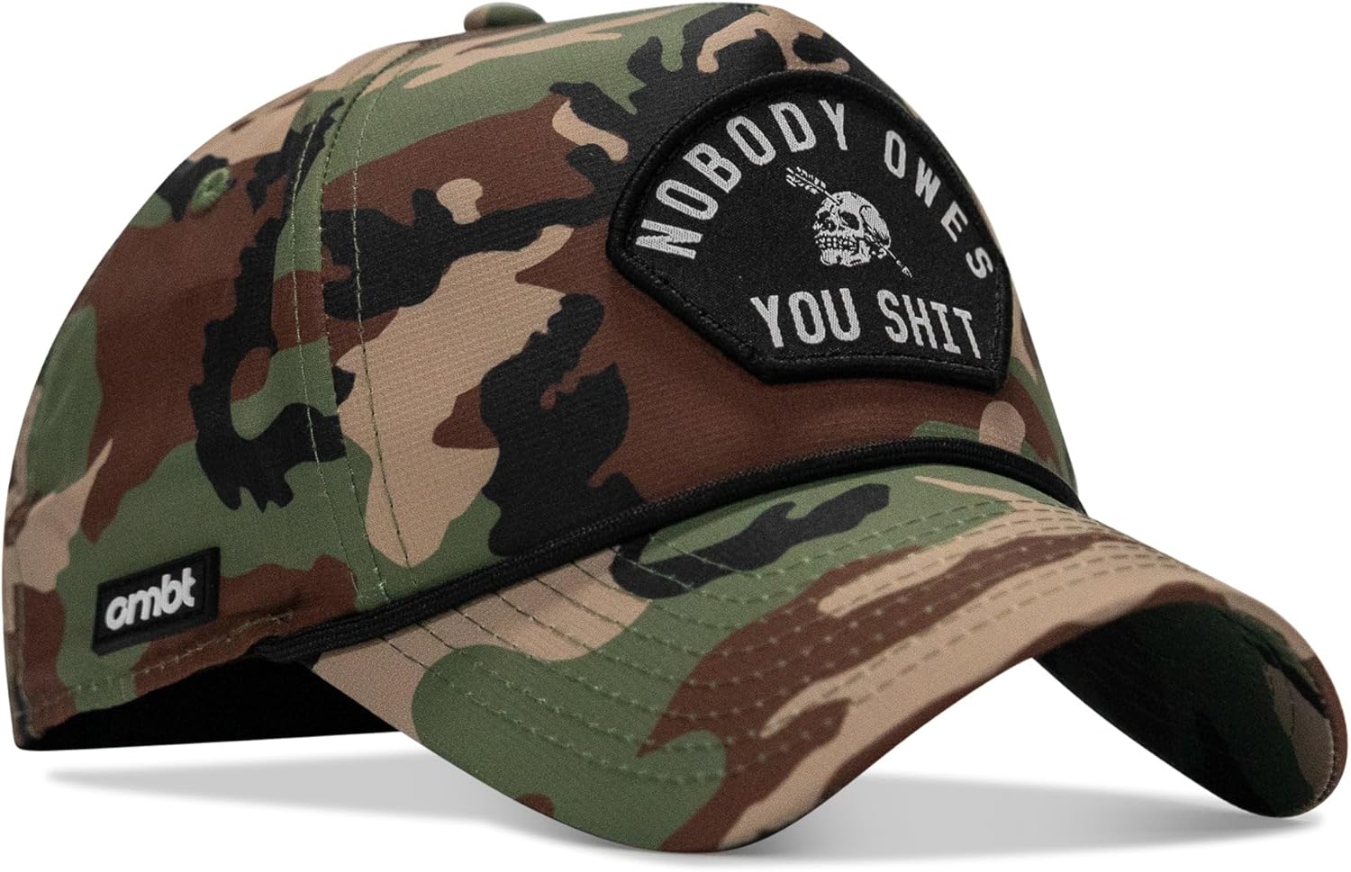Combat Iron Men’s Weekender Snapback Cap – Waterproof, Lightweight, Adjustable Fit – Nobody Owes You Patch – Woodland BDU Camo - Image 2