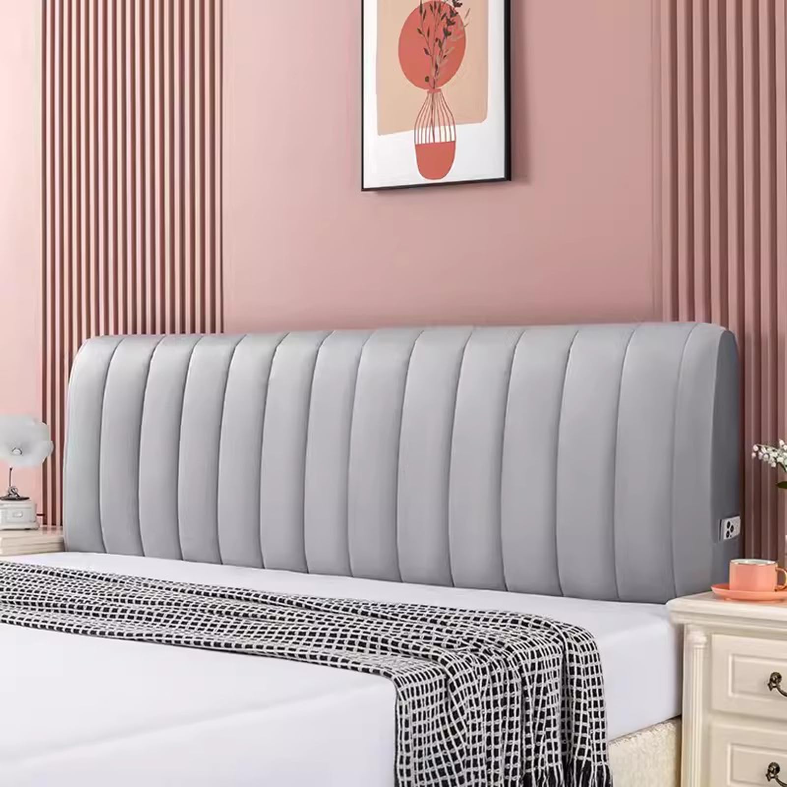 Copritestiera Matrimoniale Cotone Elasticizzata Copertura per Testiera per Letto Copertura Antipolvere, Compatibile con Una varietà di Testiere